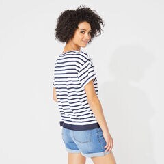 STRIPED TIE WAIST KNIT TOP,Bright White,large
