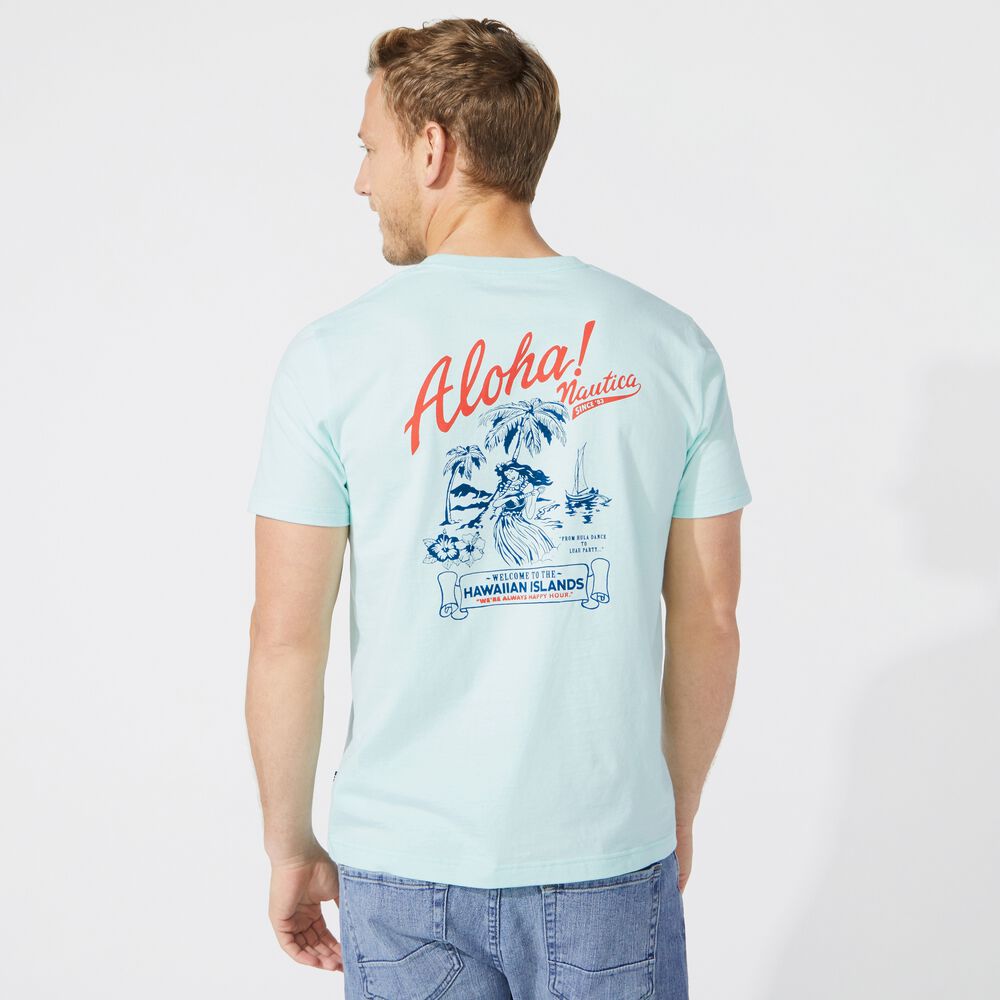 HAWAIIAN GRAPHIC TEE,Aquabreeze,large