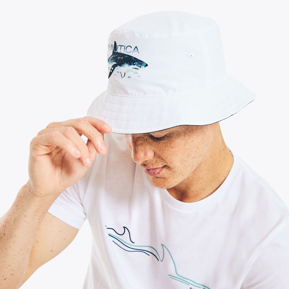 SUSTAINABLY CRAFTED REVERSIBLE SHARK BUCKET HAT,Bright White,large