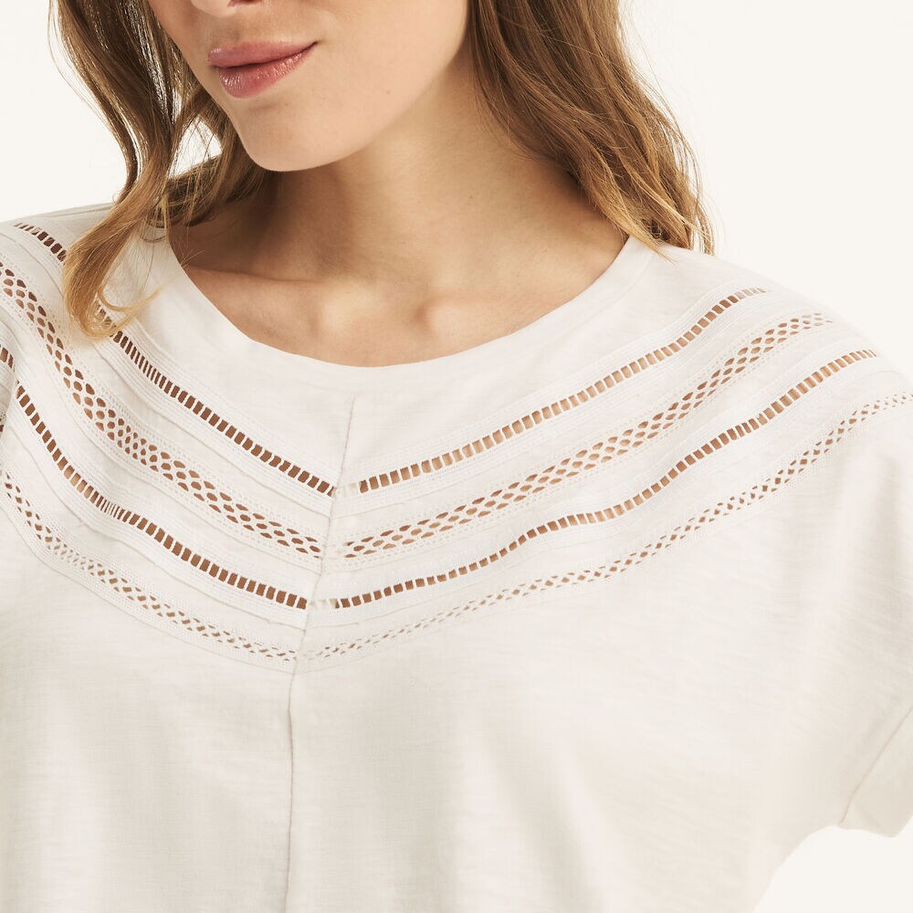 Lace Short-Sleeve Top,Bright White,large