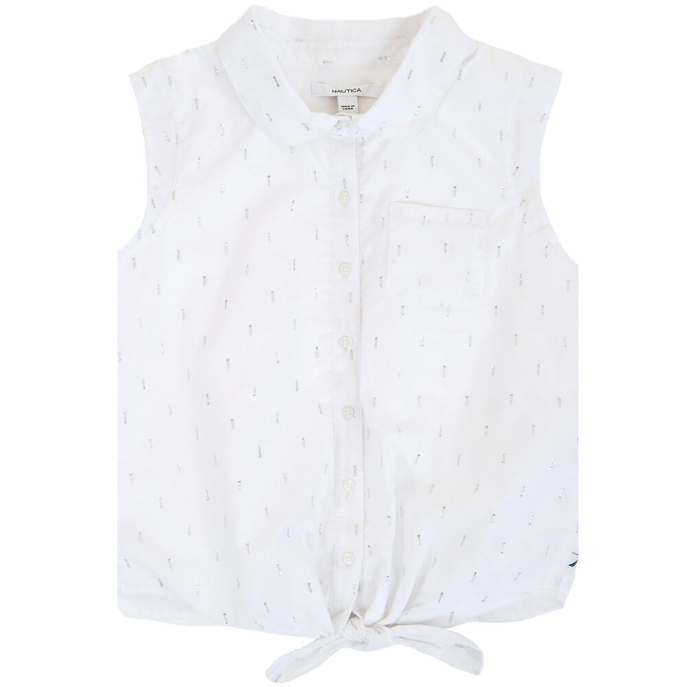 Little Girls' Tie-Front Sleeveless Top (2T-7),Sail White,large