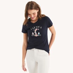 Floral Anchor Graphic T-Shirt,Stellar Blue Heather,large