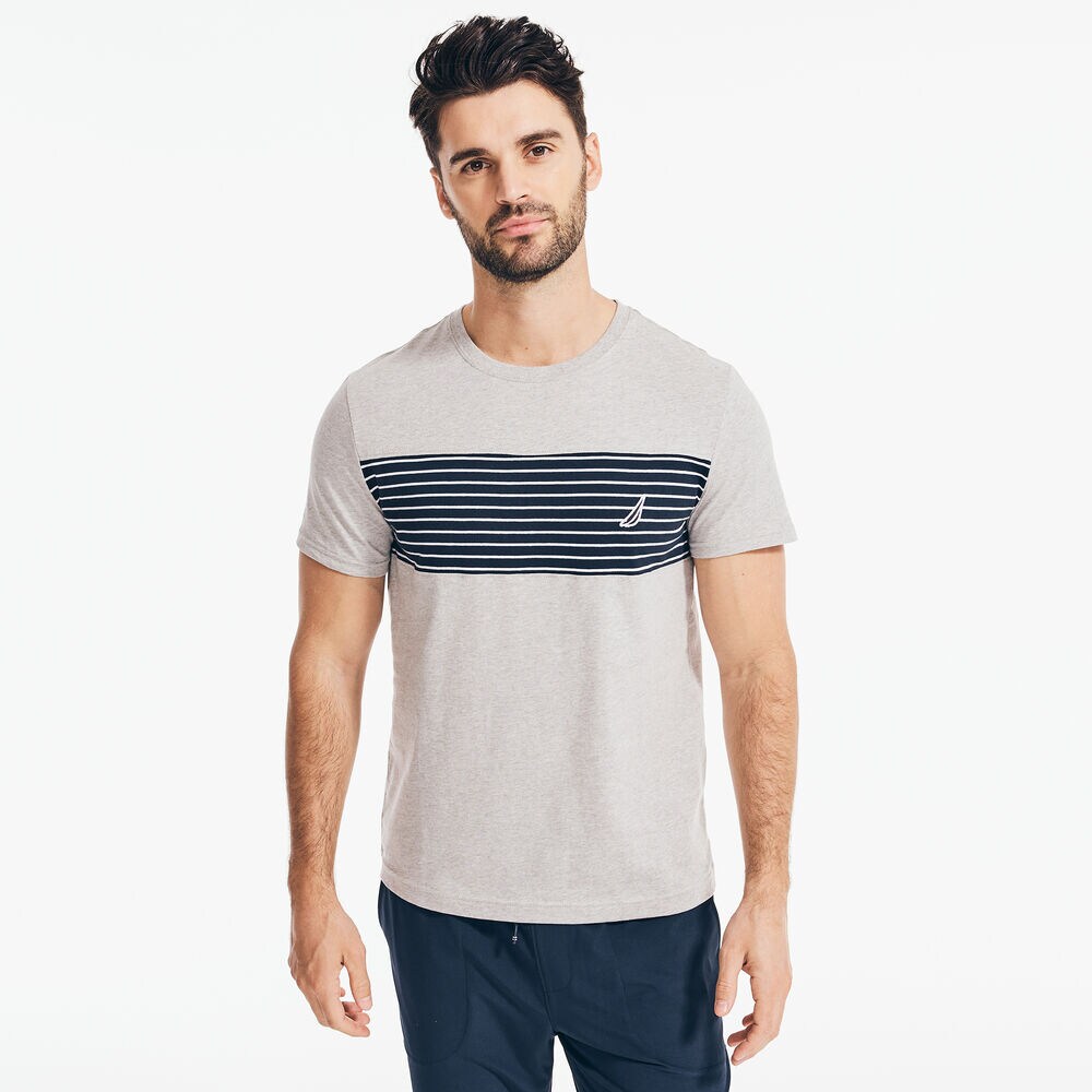 STRIPED PREMIUM COTTON T-SHIRT,Grey Heather,large