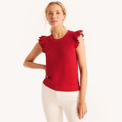 Ruffle Sleeveless Sweater,Teaberry,large