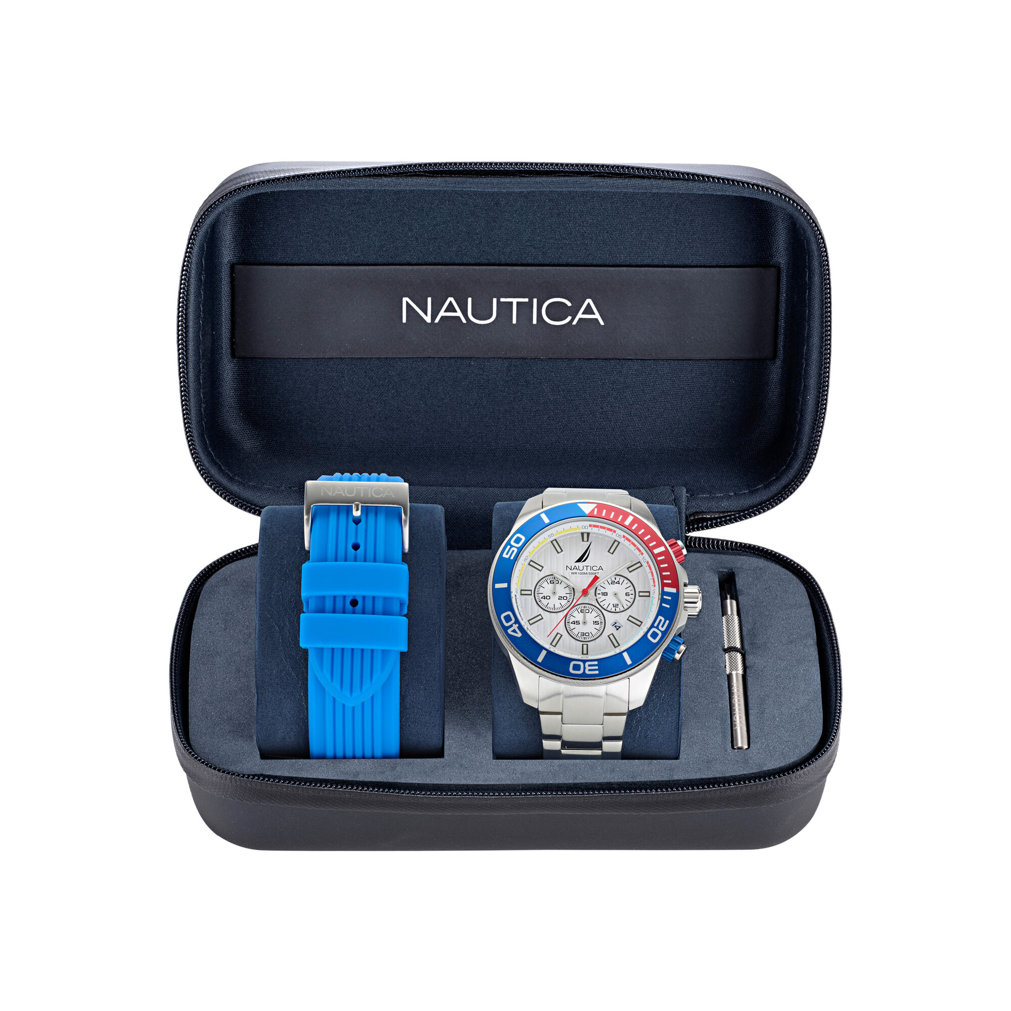 Nautica One Stainless Steel And Silicone Watch Box Set,Multi,large