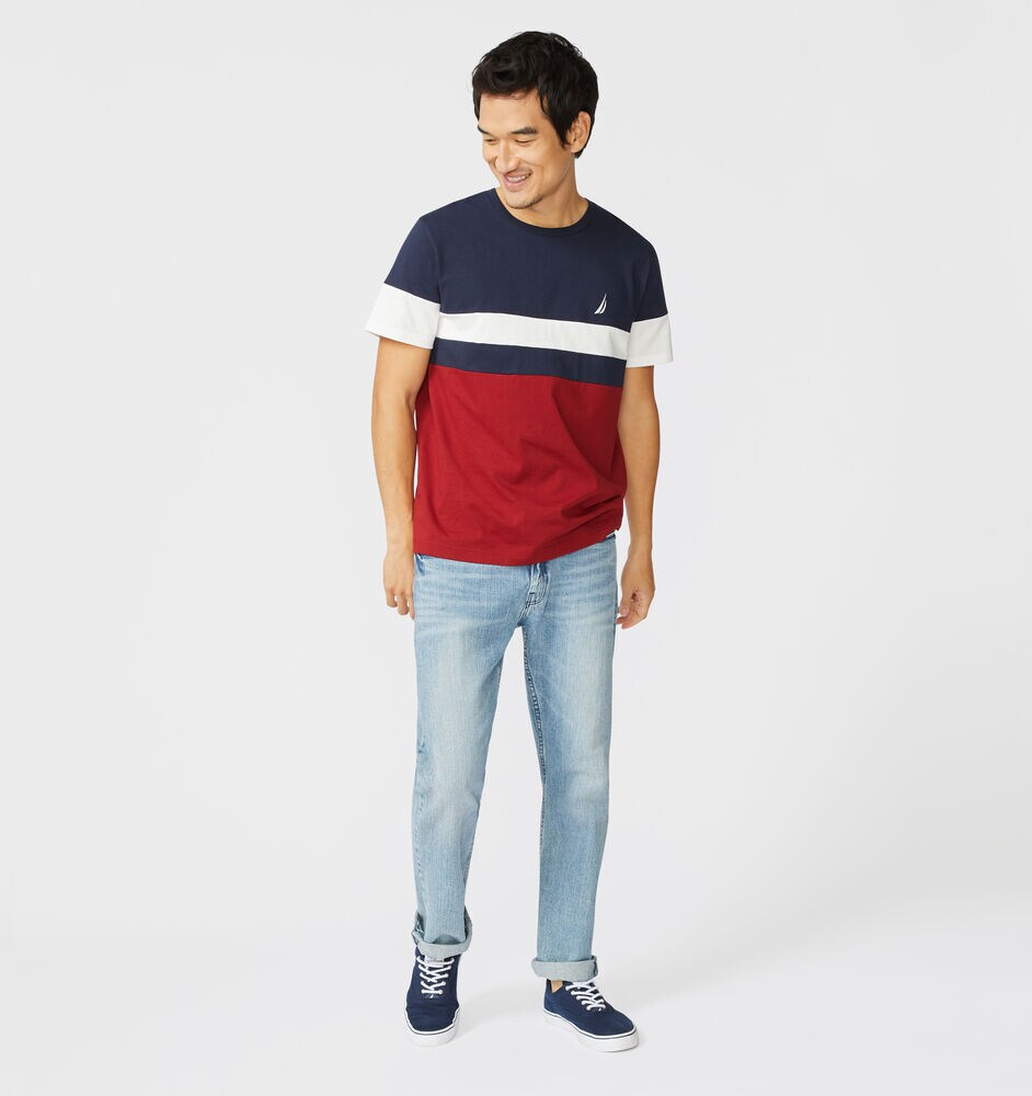 COLORBLOCK PIECED T-SHIRT,Navy,large