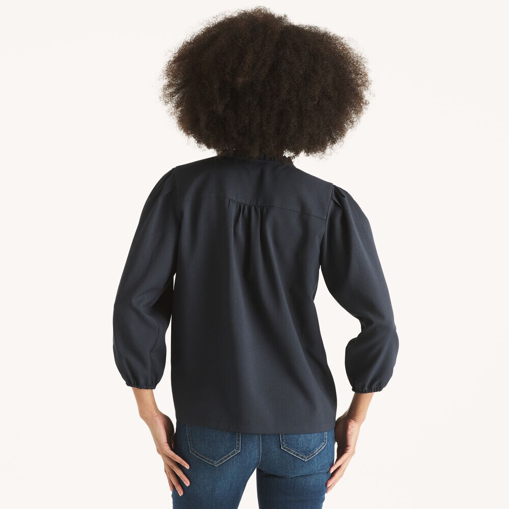 Lace-Up Pintuck Top,Navy,large