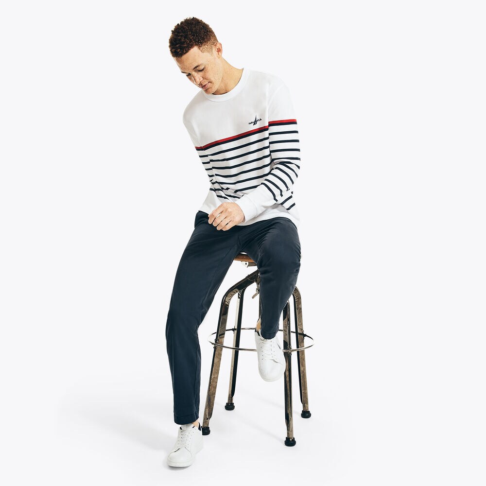 STRIPED LONG-SLEEVE T-SHIRT,Bright White,large