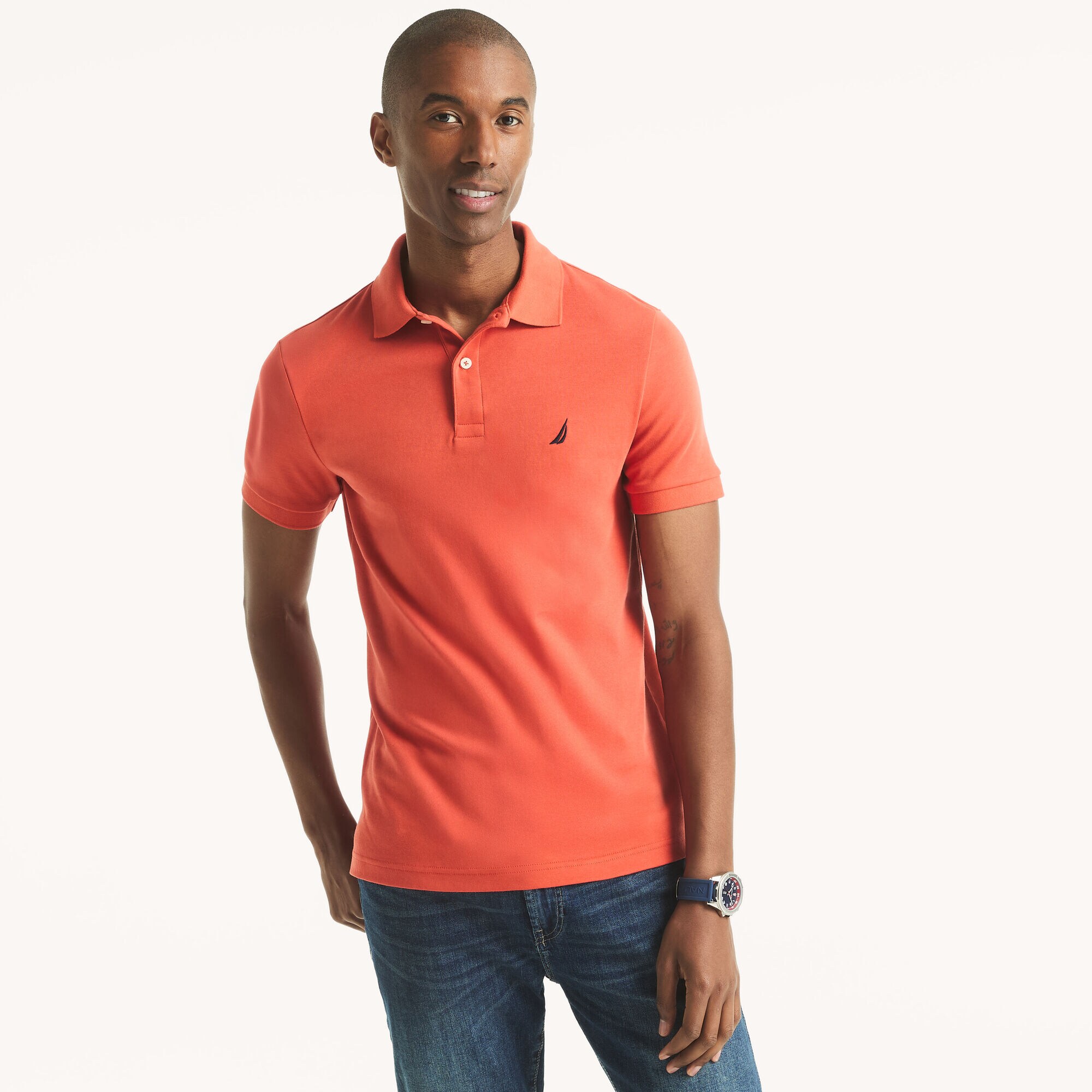 Slim Fit Interlock Deck Polo,Cayenne,large