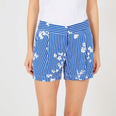 Striped +  Floral Pleated Shorts - 5" Inseam,Bright Cobalt,large