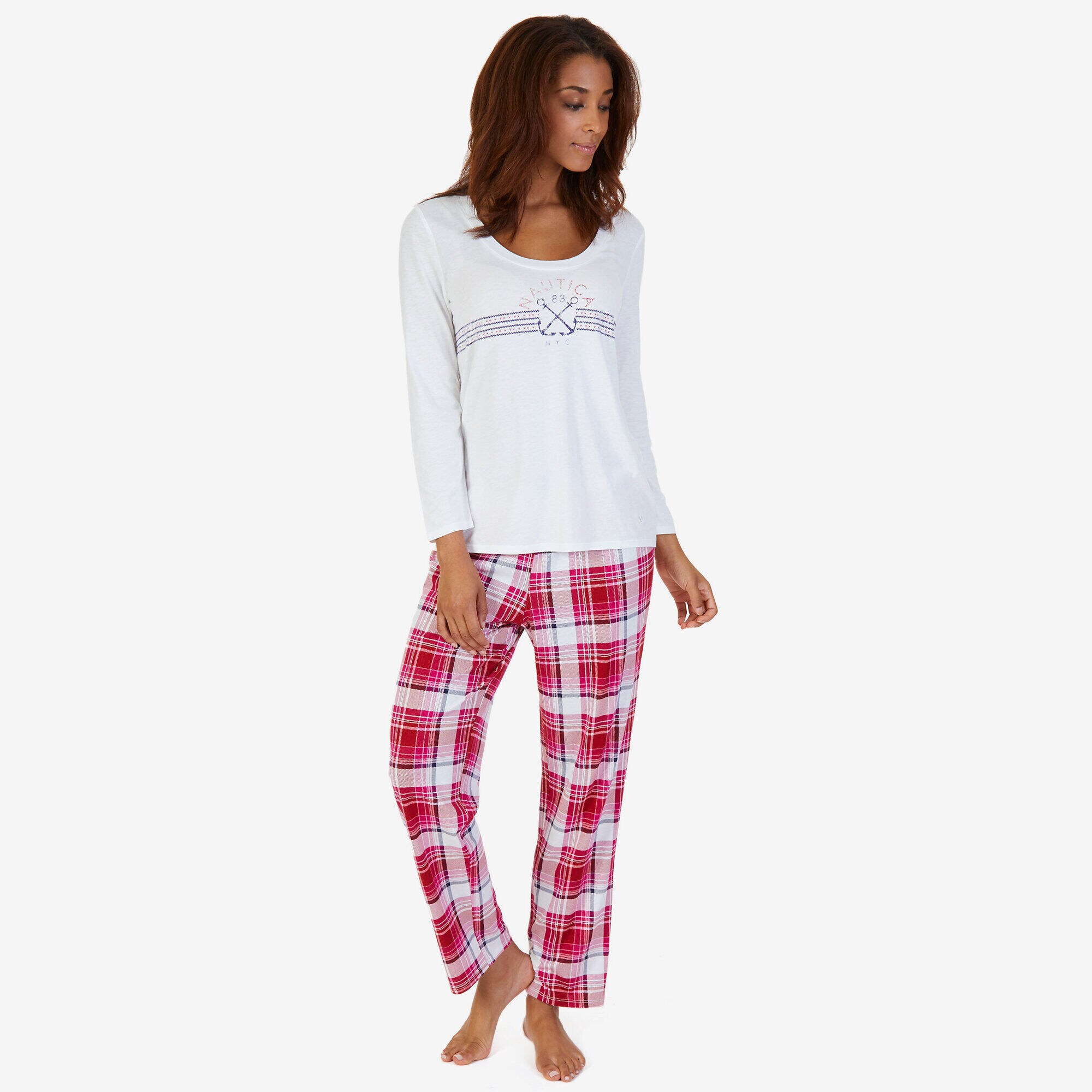 Graphic Sleep Tee & Allover Print Pants PJ Set,Carnation Pink,large