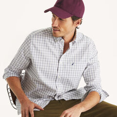Classic Fit Wrinkle-Resistant Plaid Shirt,Bright White,large