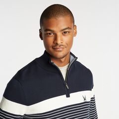 NAVTECH STRIPED QUARTER-ZIP SWEATER,Navy,large