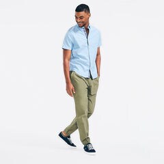 Slim Fit Short Sleeve Twill Shirt in Stripe,Clear Sky Blue,large