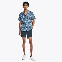 BIG & TALL CLASSIC FIT PRINTED CAMP SHIRT,Estate Blue,large