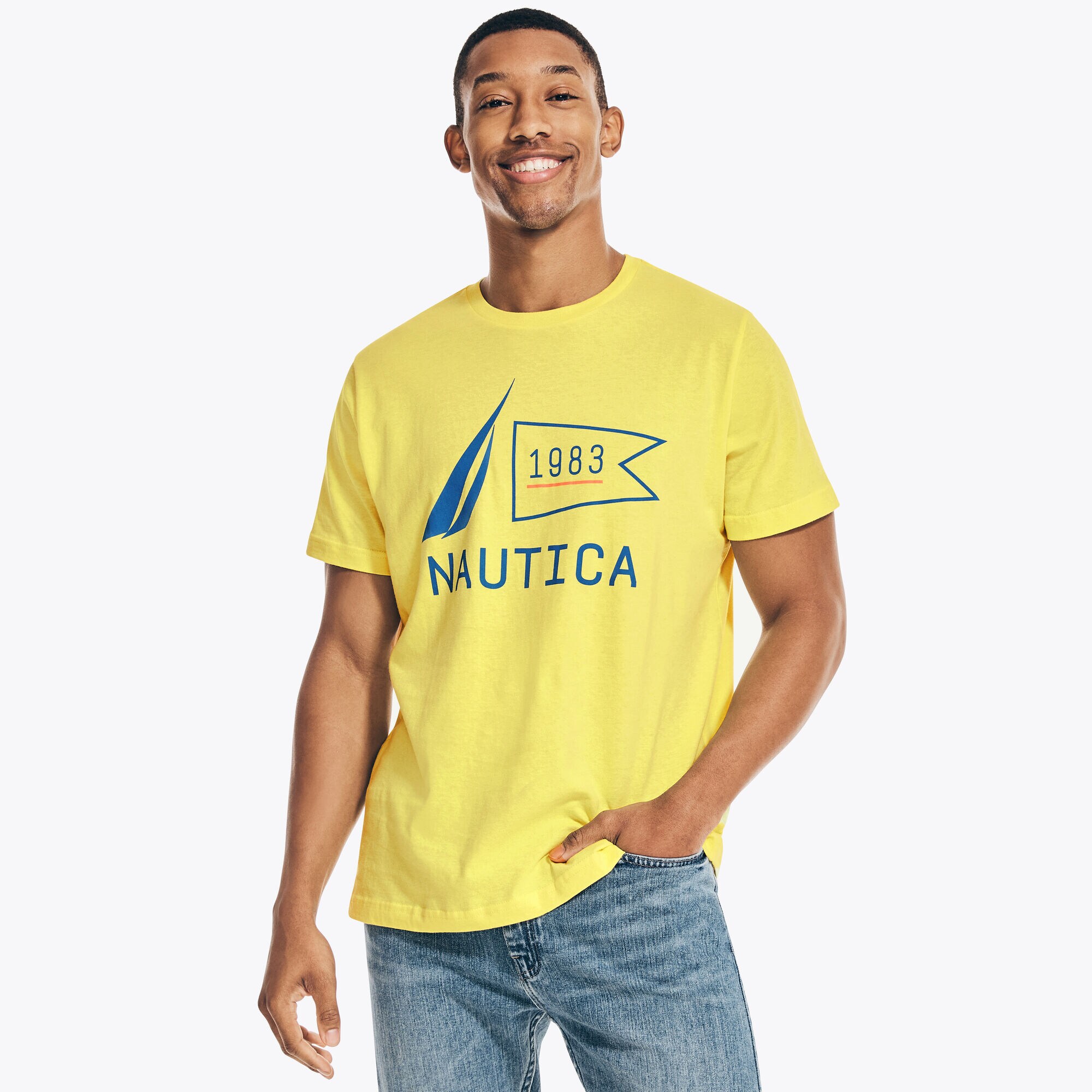 1983 BRAND ICON LOGO GRAPHIC SLEEP T-SHIRT,Cabana Yellow,large