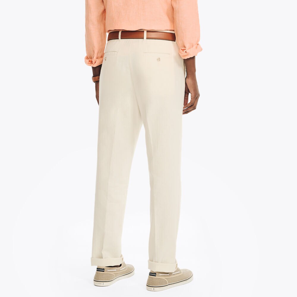 Linen Pleated Trouser Pant,Natural,large