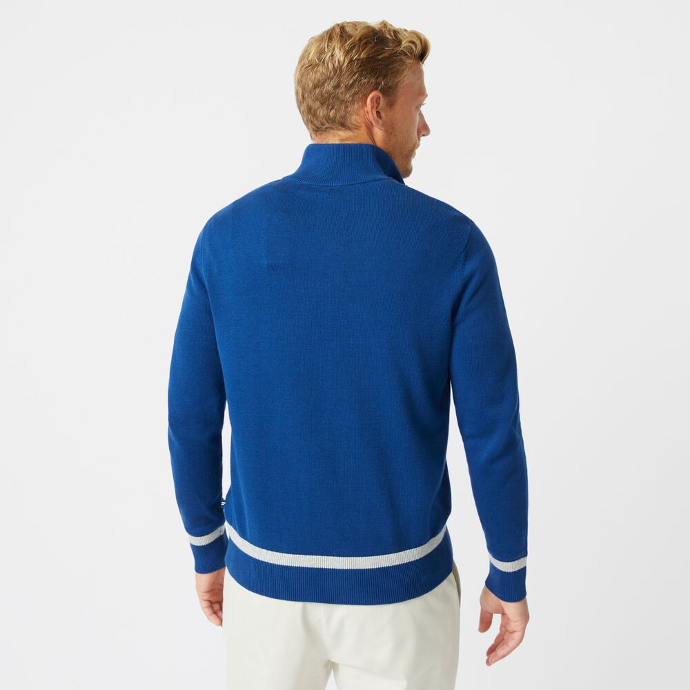 STRIPED-TRIM QUARTER-ZIP SWEATER,Estate Blue,large