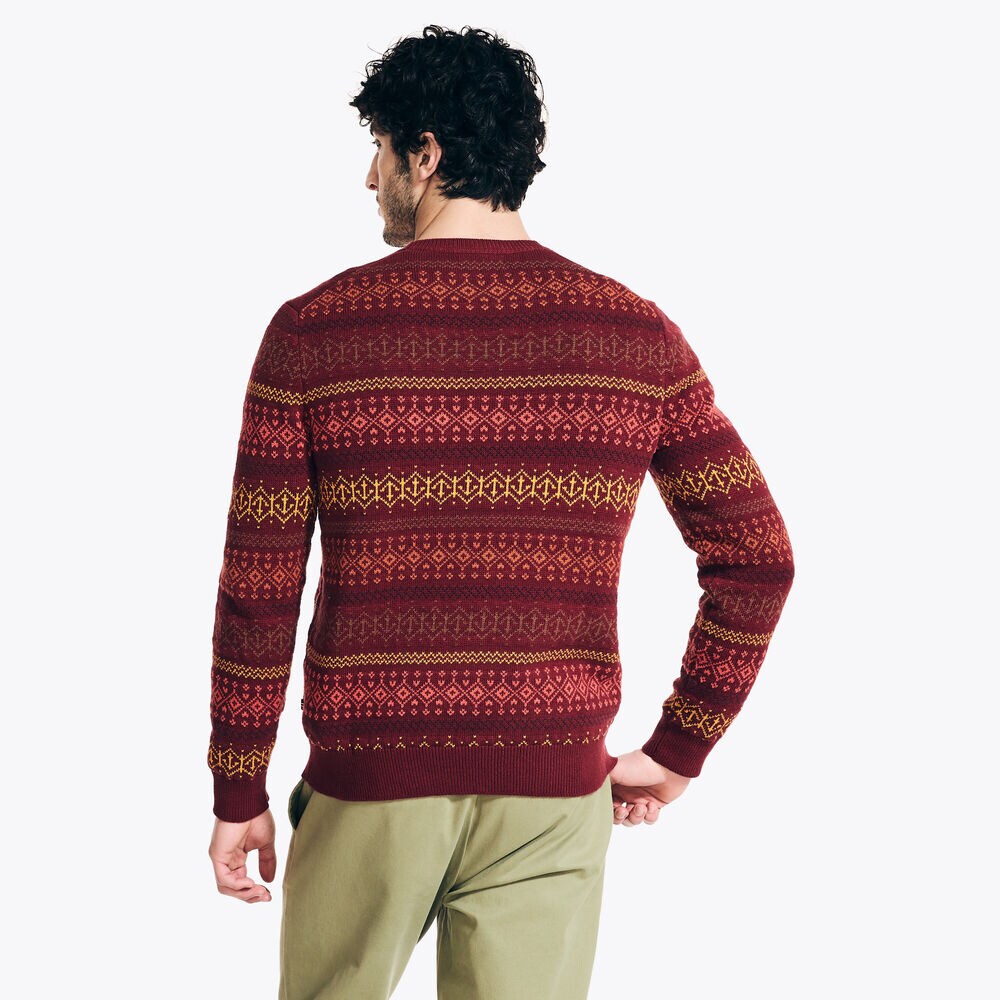Fair Isle Jacquard Crewneck Sweater,Flamingo,large