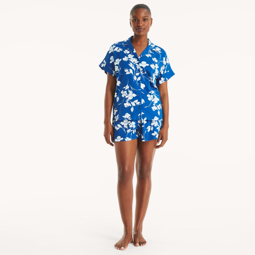 Printed Pajama Short Set,Marine Blue,large