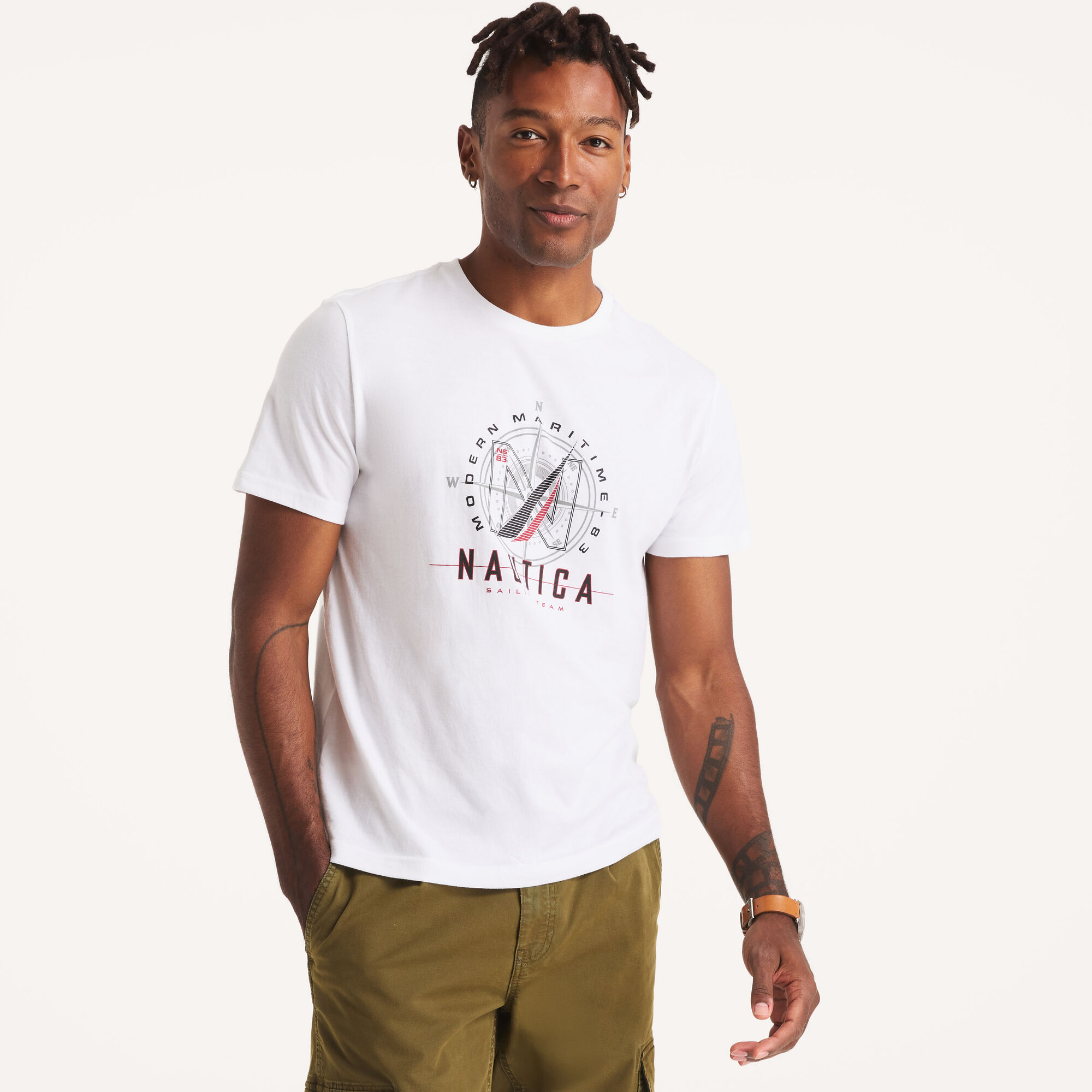 Modern Maritime Graphic T-Shirt,Bright White,large