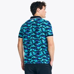 Shark Week x Nautica Sustainably Crafted Classic Fit Shark Print Polo,Bright Cobalt,large