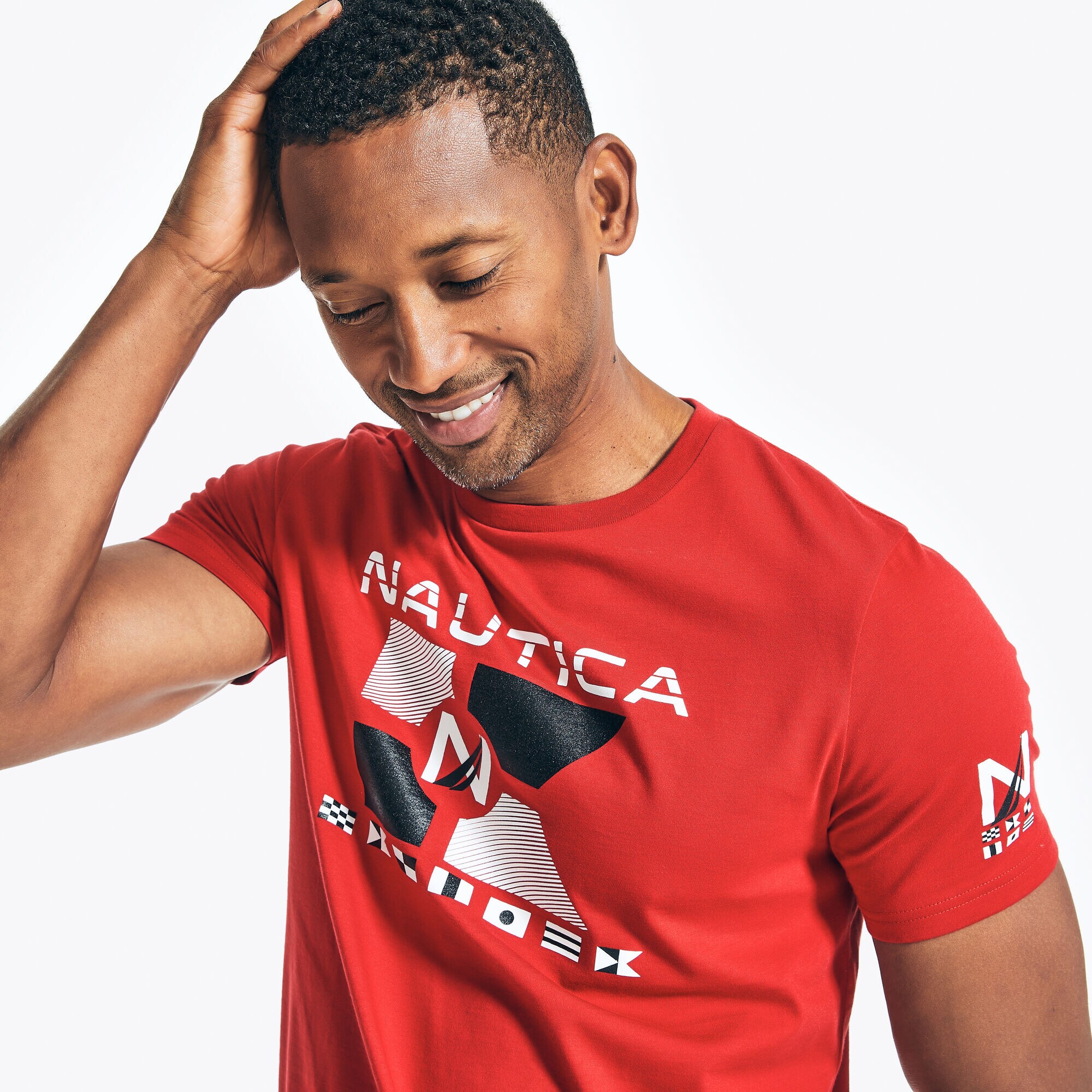 SUSTAINABLY CRAFTED NAUTICA FLAGS GRAPHIC T-SHIRT,Nautica Red,large