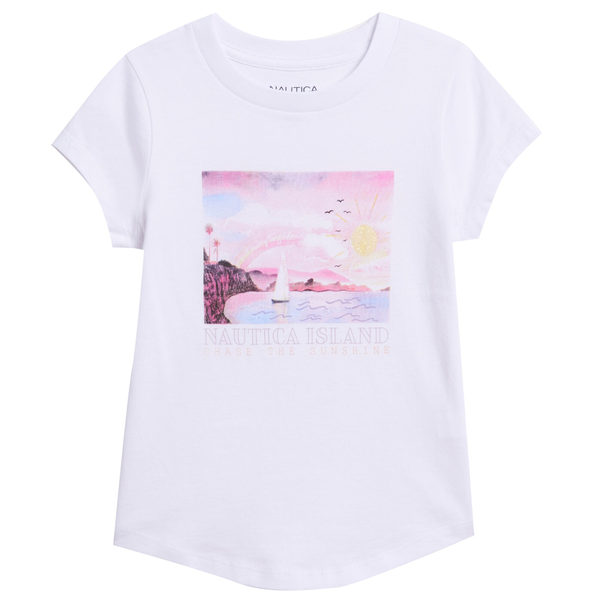 GIRLS' LOGO ISLAND T-SHIRT (8-16),Antique White Wash,large