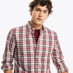 Slim Fit Wrinkle-Resistant Plaid Shirt,High Rise,large