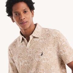 Classic Fit Tropical Print Polo,Tuscany Tan,large