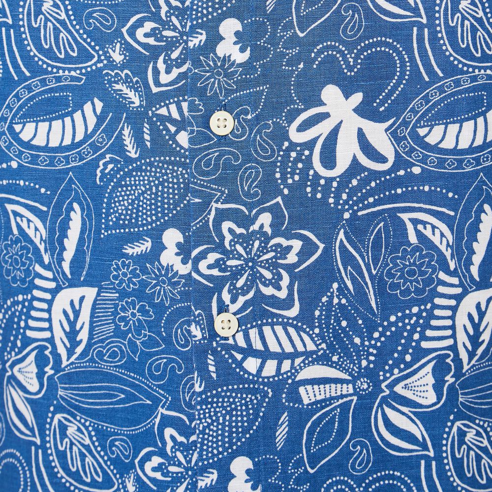 FLORAL PRINT LINEN SHORT SLEEVE SHIRT,Limoges,large