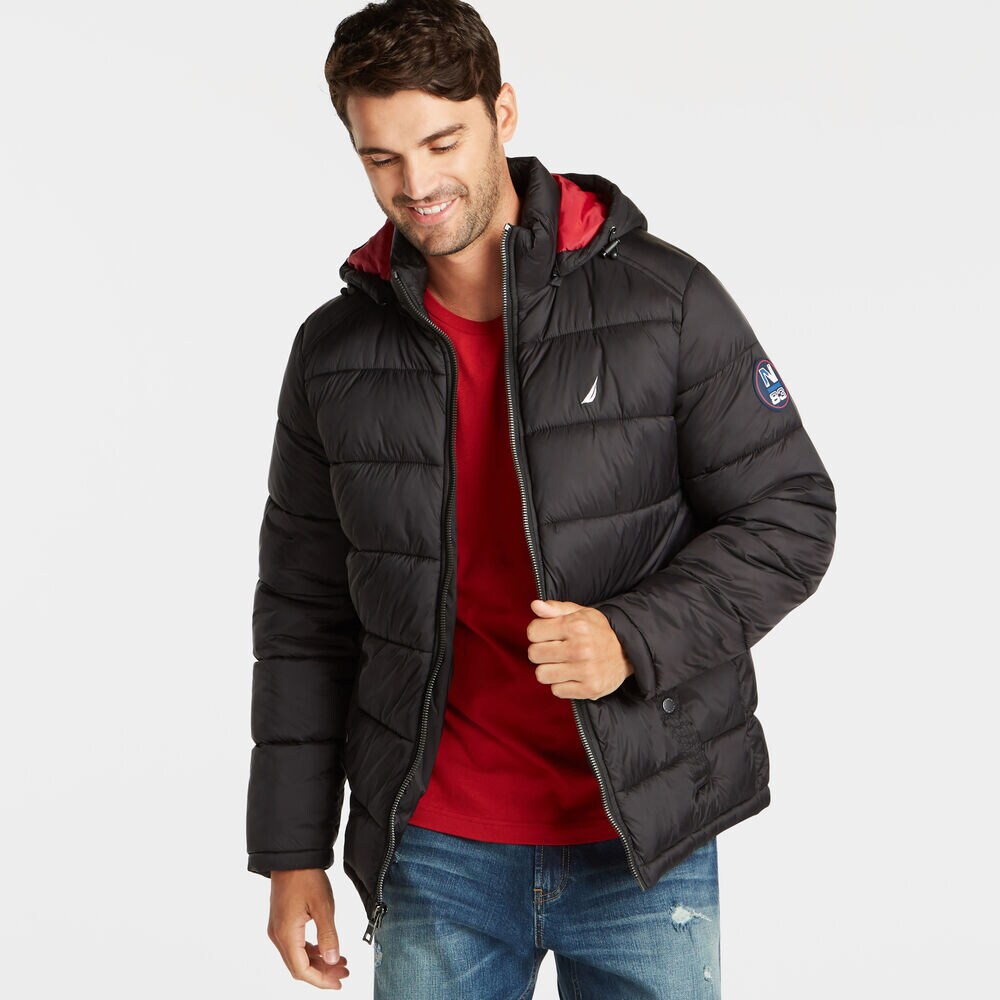 PUFFER JACKET WITH REMOVABLE HOOD,Black,large