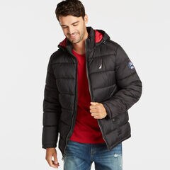PUFFER JACKET WITH REMOVABLE HOOD,Black,large