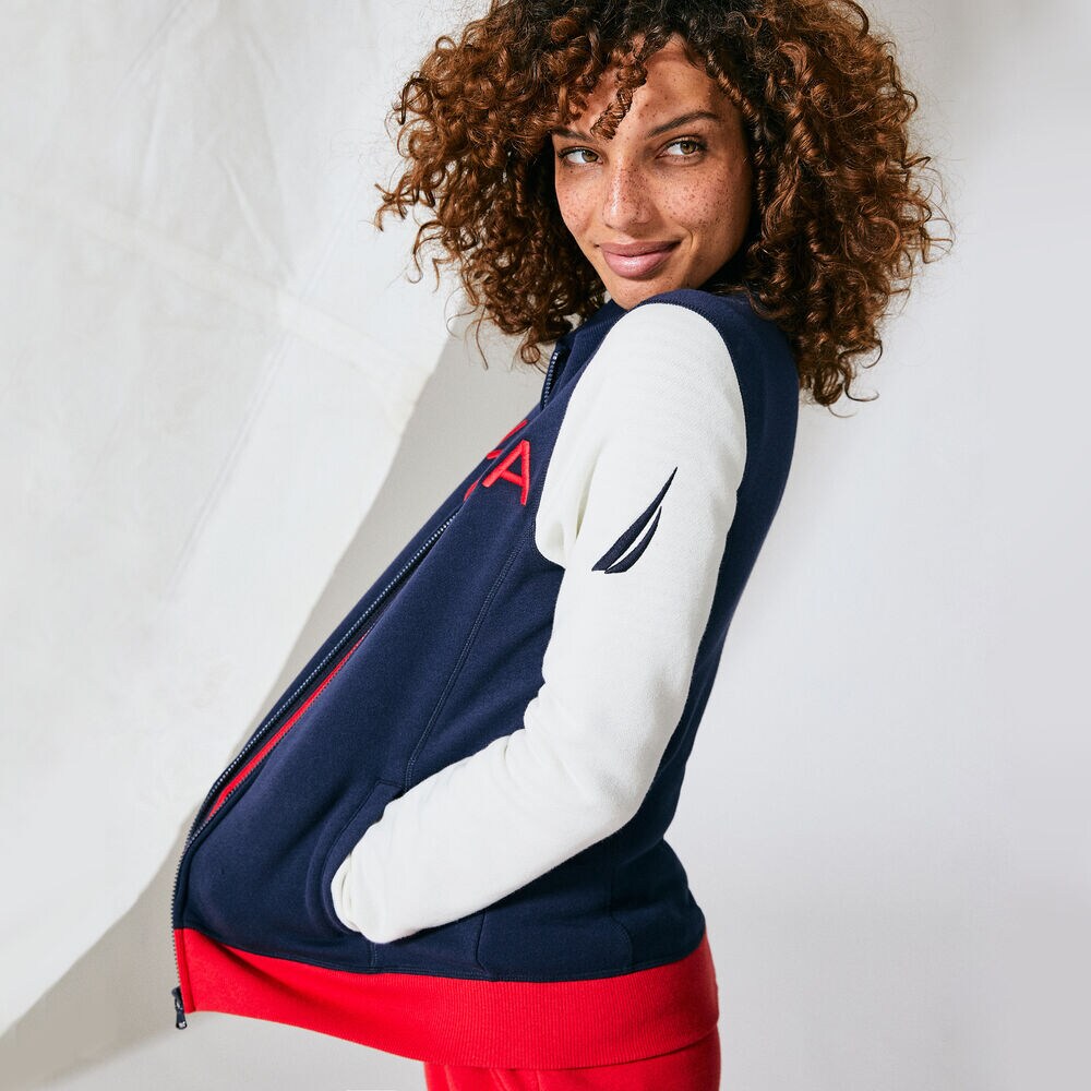 COLORBLOCK FULL-ZIP SWEATSHIRT,Stellar Blue Heather,large