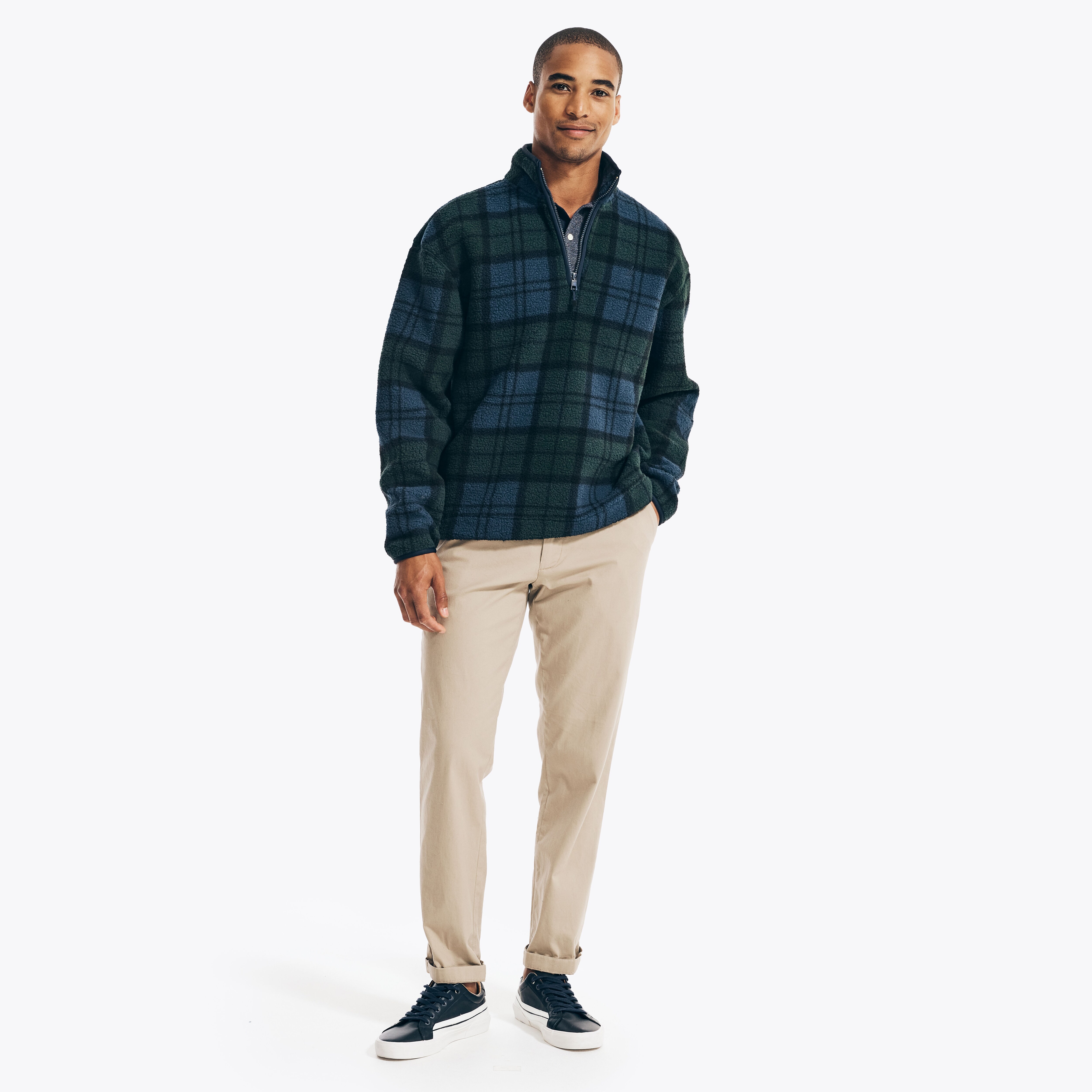 PLAID QUARTER-ZIP SHERPA FLEECE | Nautica