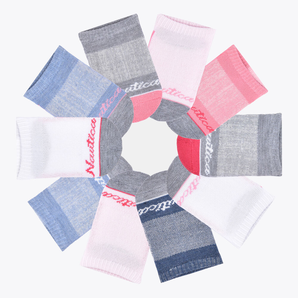 Girls' Stretch Liner Socks, 10-Pack,Antique White Wash,large