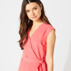 CREPE WRAP DRESS,Persian Red,large