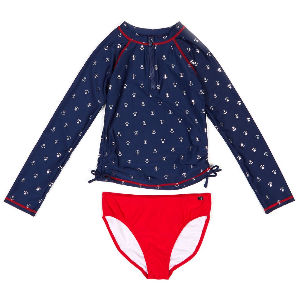 Girls' Anchor Motif Two-Piece Swimsuit (7-16),Navy,large