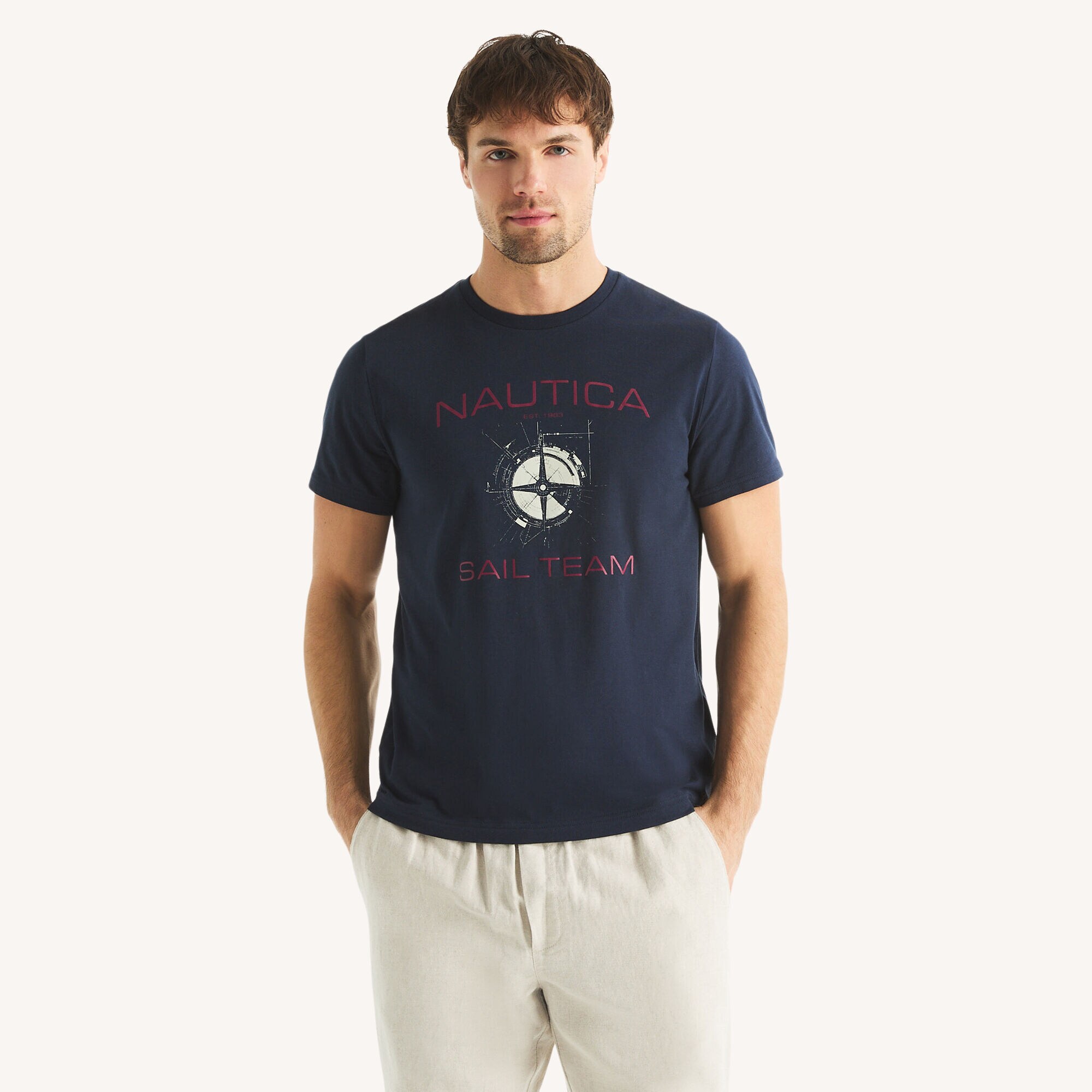 Sail Team Graphic T-Shirt,Navy,large