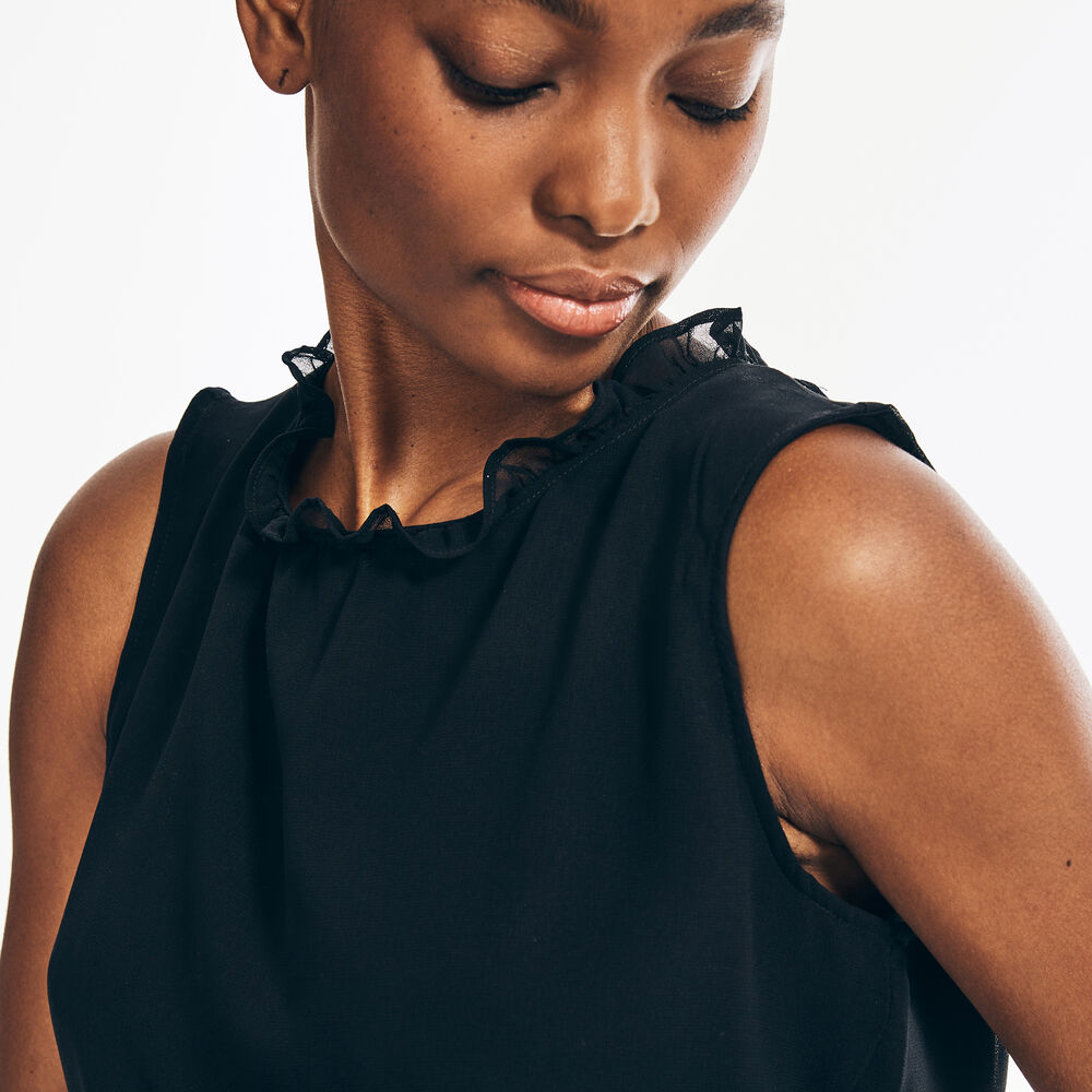 SLEEVELESS TIE-NECK TOP,True Black,large