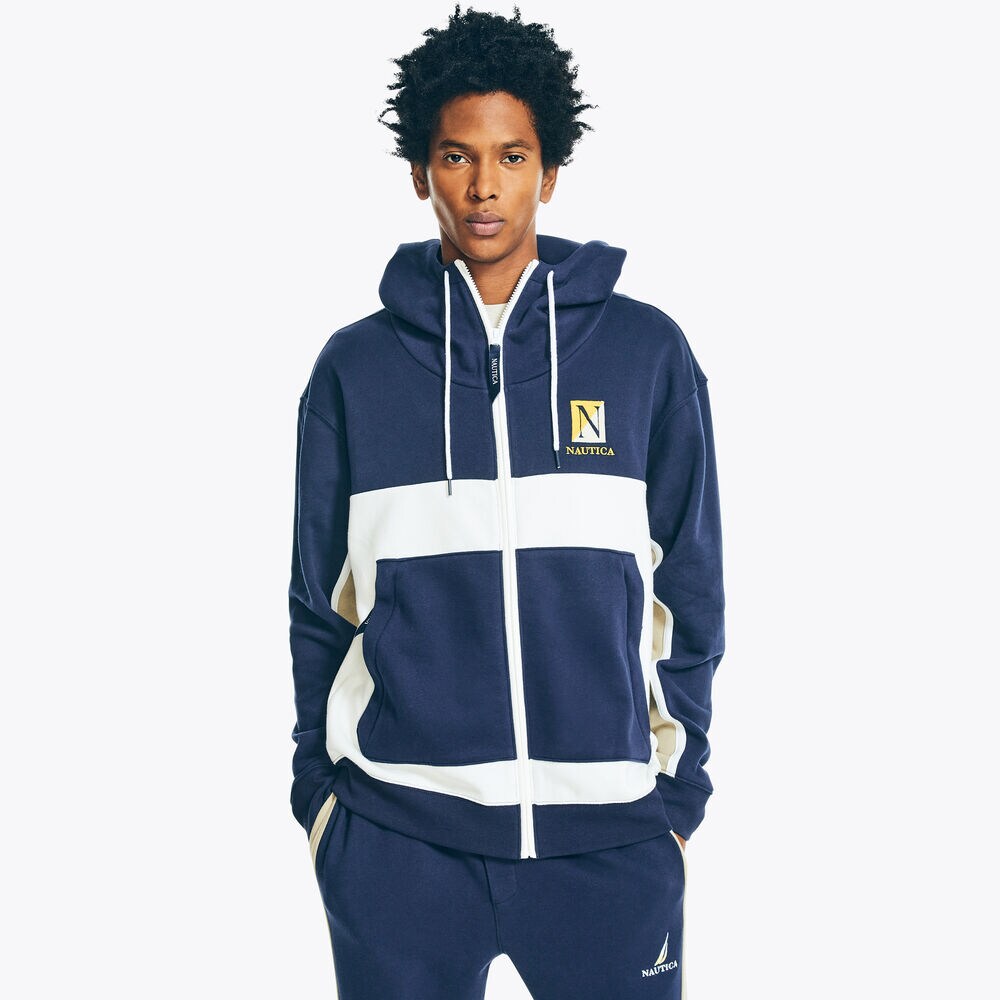 COLORBLOCK FULL-ZIP HOODIE,Stellar Blue Heather,large