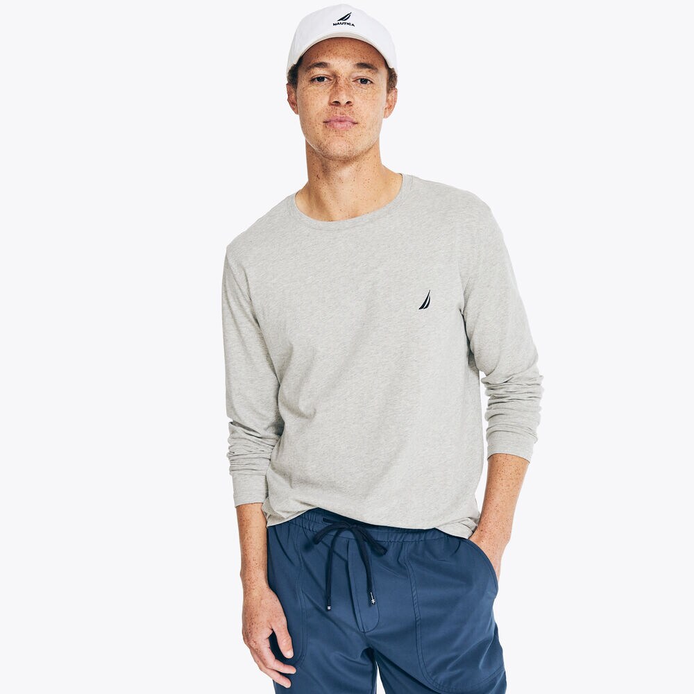 Crewneck Long-Sleeve T-Shirt,Grey Heather,large