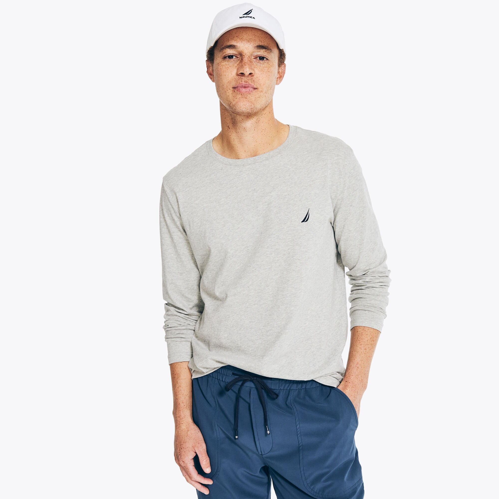 Crewneck Long-Sleeve T-Shirt,Grey Heather,large