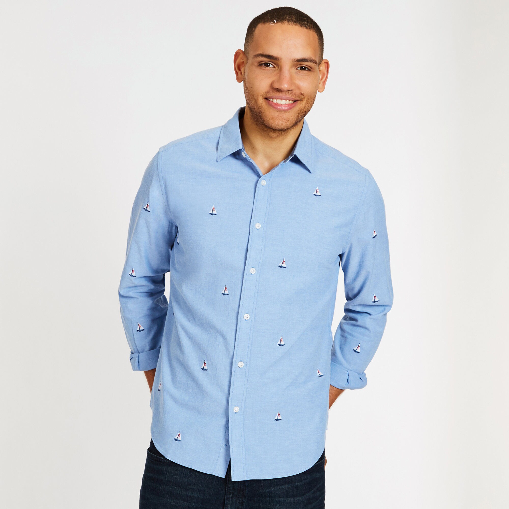 Long Sleeve Palm Springs Classic Fit Chambray Shirt,Riviera Blue,large