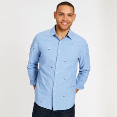 Long Sleeve Palm Springs Classic Fit Chambray Shirt,Riviera Blue,large