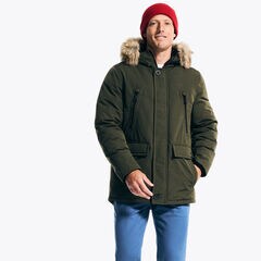 Faux Fur Hooded Parka,Hillside Olive,large