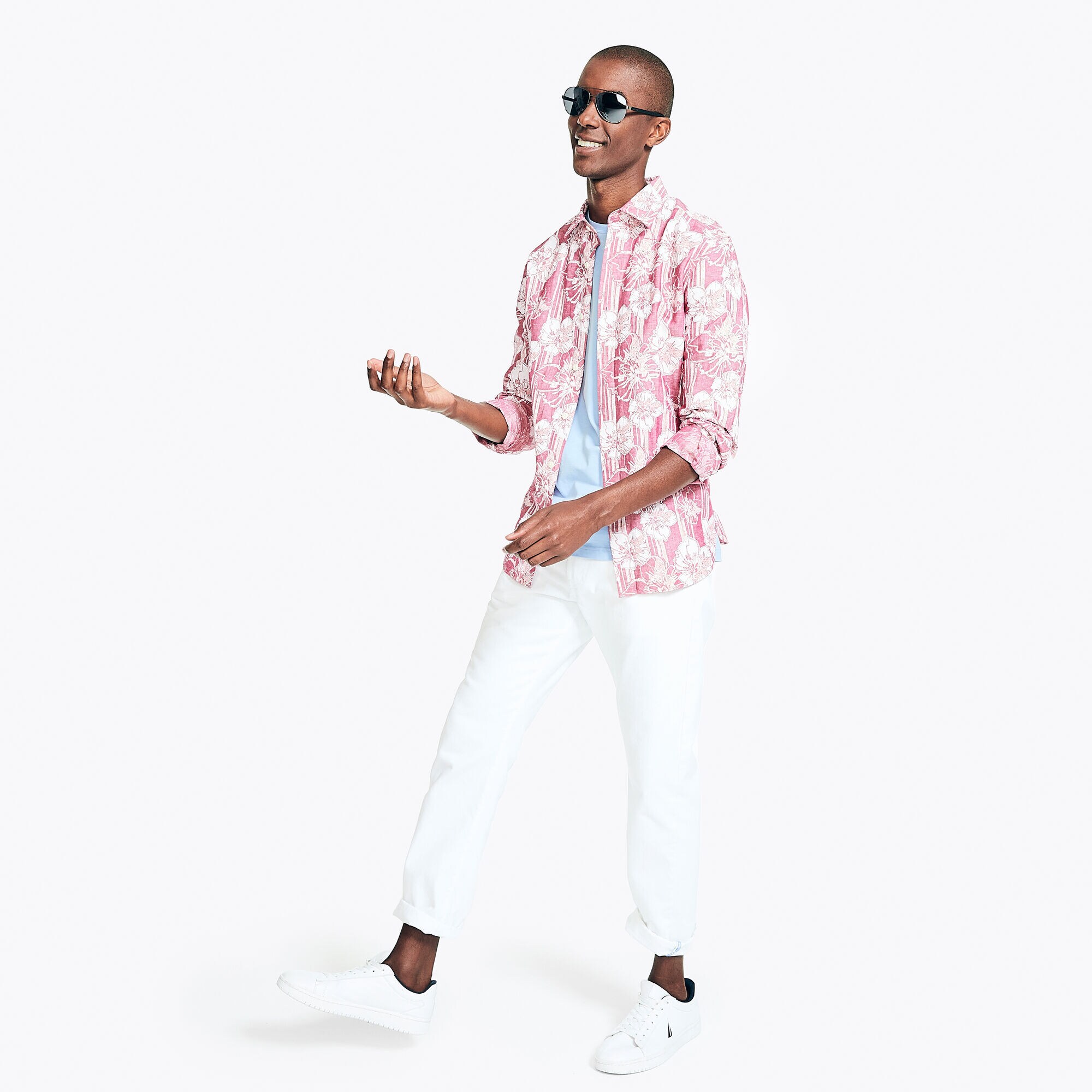 CLASSIC FIT TROPICAL GEO PRINT LINEN SHIRT,Assorted B,large
