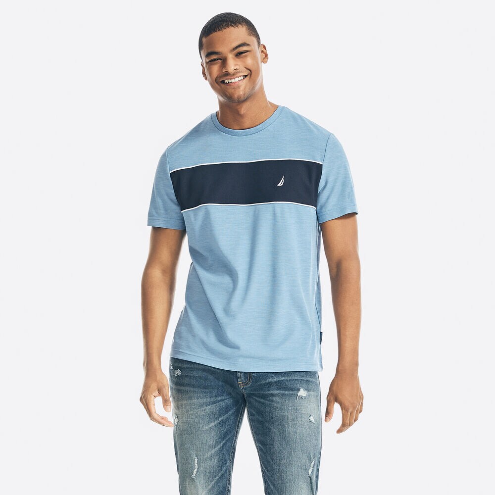 NAVTECH CHEST-STRIPE T-SHIRT,Stormy Blue Wash,large