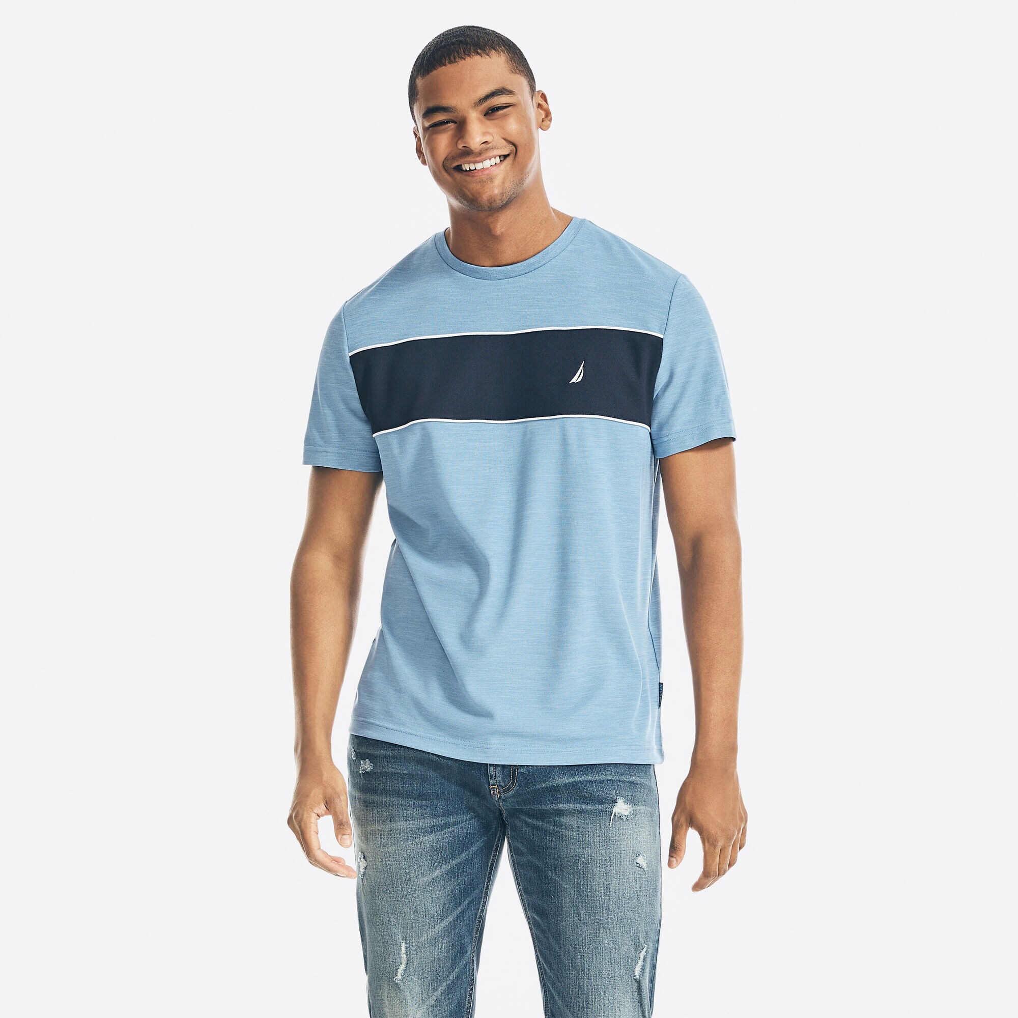 NAVTECH CHEST-STRIPE T-SHIRT,Stormy Blue Wash,large