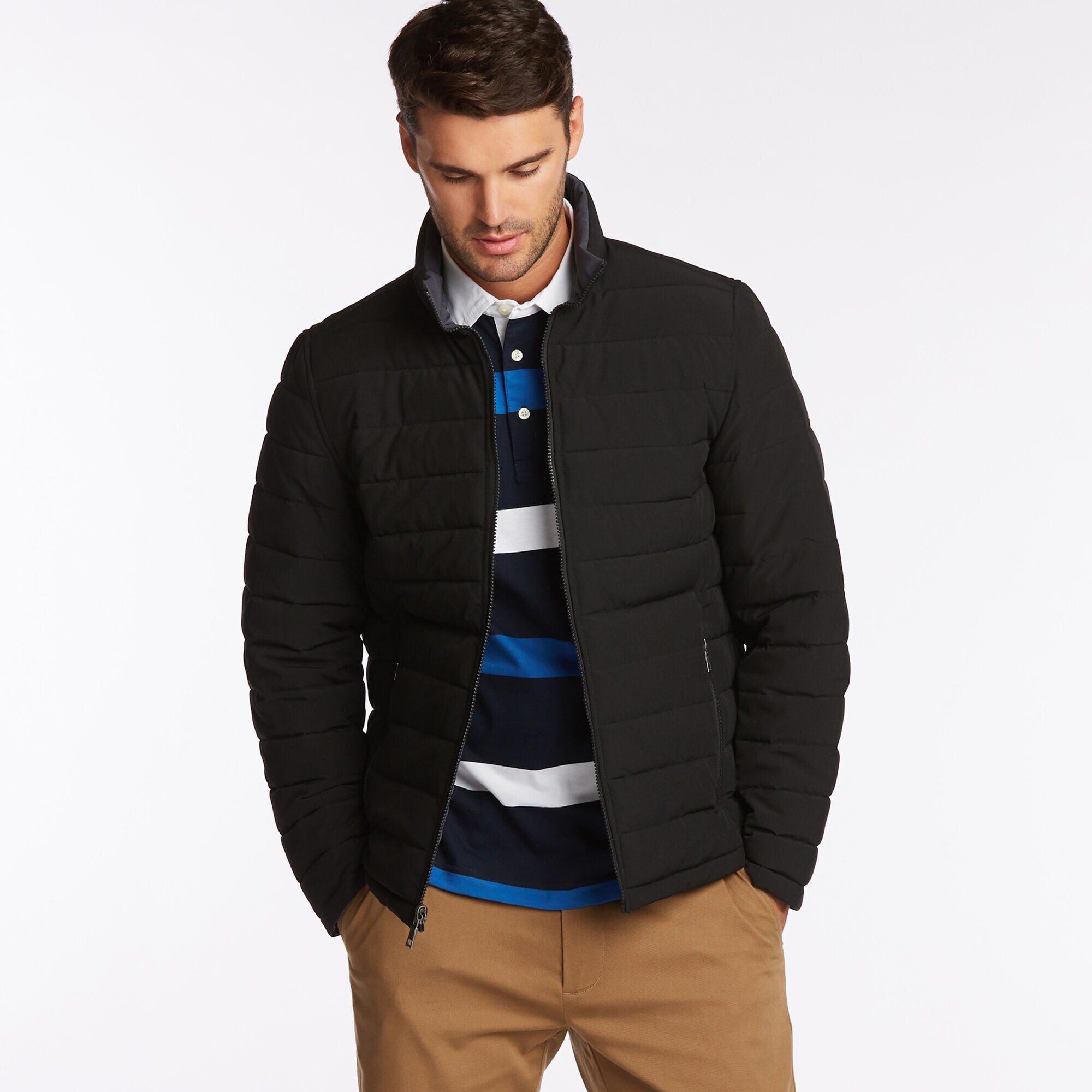 BIG & TALL STRETCH REVERSIBLE PUFFER,Black,large